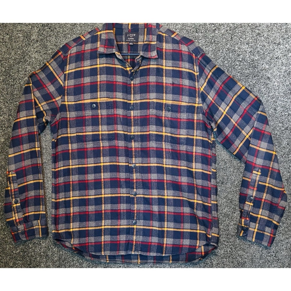 J.Crew Flannel Shirt – Men's Size Large – Plaid Navy/Red/Yellow/Gray